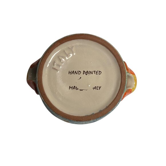 Hand Painted Ceramic Bowl With Fish Motif & Dual Handles Made In Italy - Picture 5 of 5